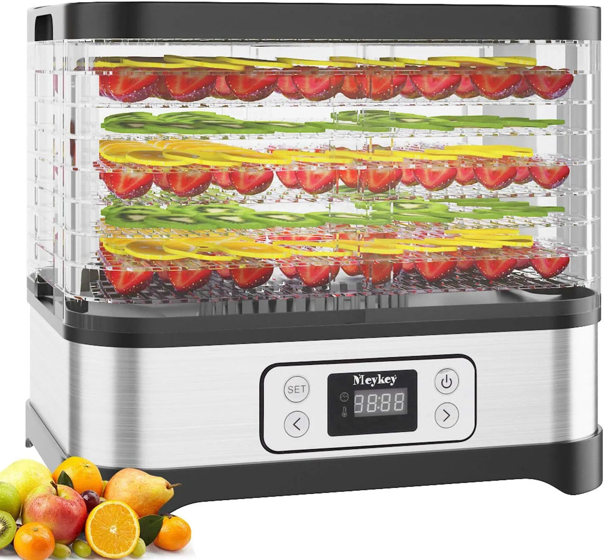 Nictemaw Fruitdroogautomaat, Nictemaw Fruitdroogautomaat, 35-70 °C, RVS, met 8 vakken, 72-uurs timer voor groenten, dehydrator met temperatuurregelaar