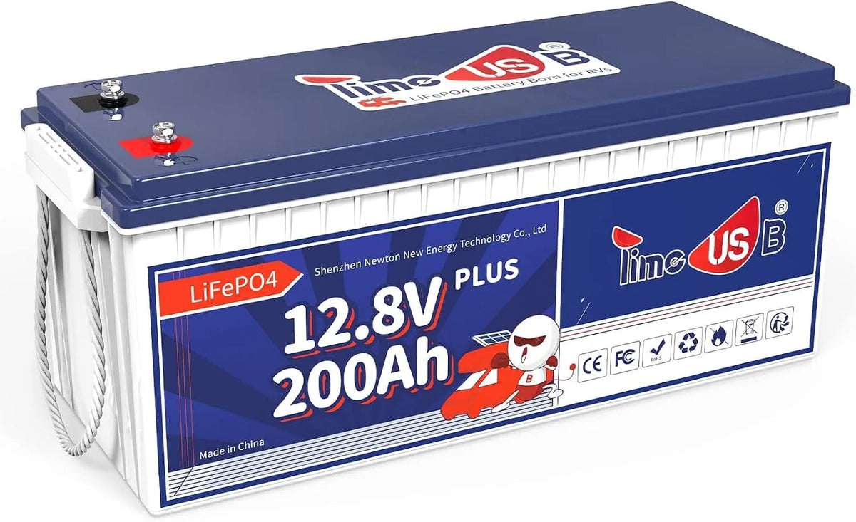 Timeusb 12V 200Ah PLUS LiFePO4 Accu Deep Cycle voor Camper Zonne-Energie LiFePO4 met 12V, zonne-energie en RVS