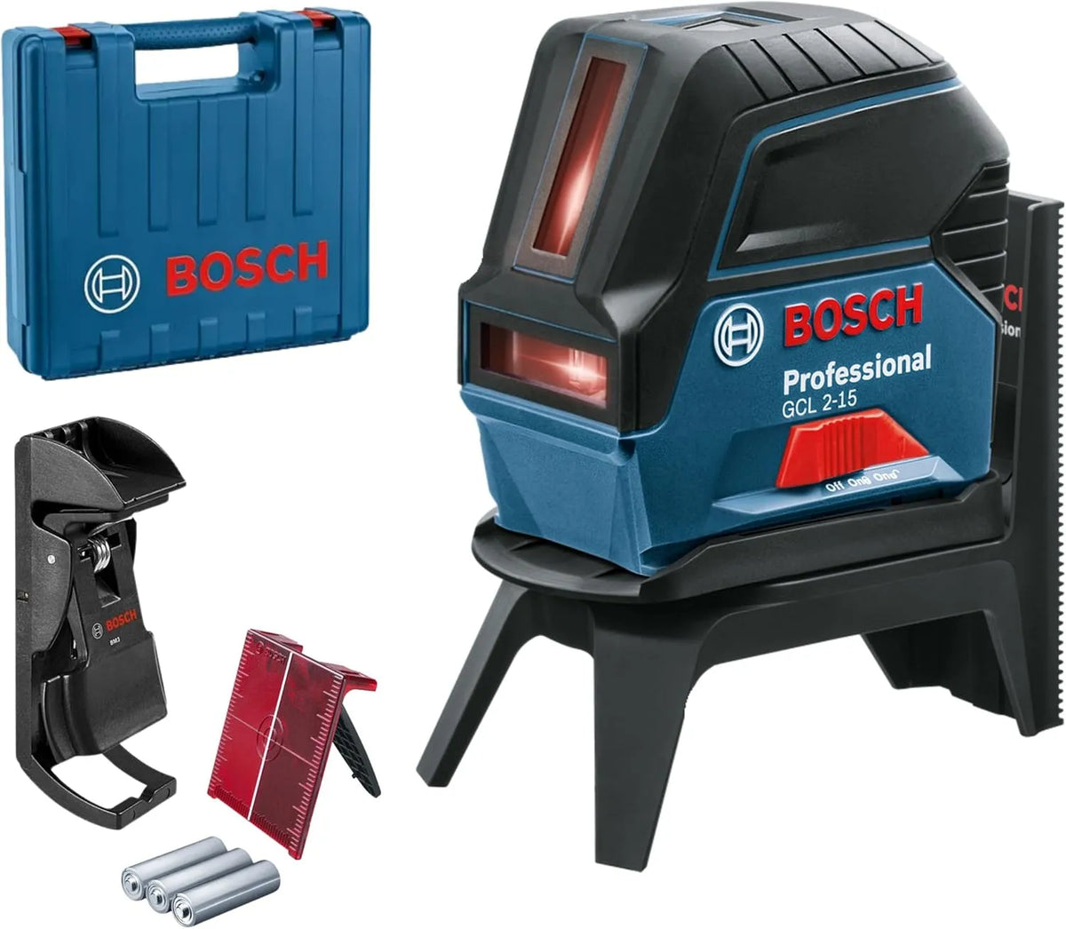 Bosch Professional kruislijnlaser GCL 2-15 rode laser, werkbereik: 15 m, draaihouder RM 1, laserrichtbord, opbergtas, 3