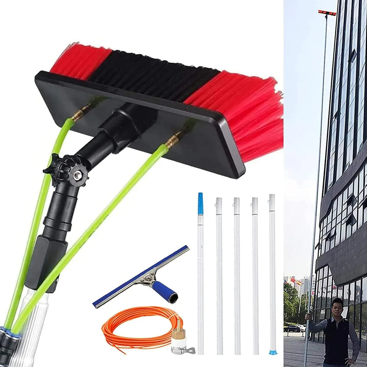 30Cm, Reinigingsborstel 5-12M Verlengsteel + Wisser & Ramenwasser Combo Telescopische Steel Voor Ramen Reinigen Verlengsteel Voor Ramen Reinigen 30Cm
