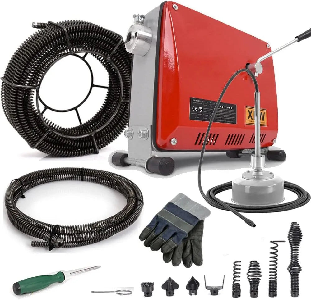 Reiniger, 500 W 450U/min Elektrische buisreinigingsmachine voor Ø30-100mm buizen, 16mm 21M spiralen, buisreinigingsspiraal Ø10mm 5M