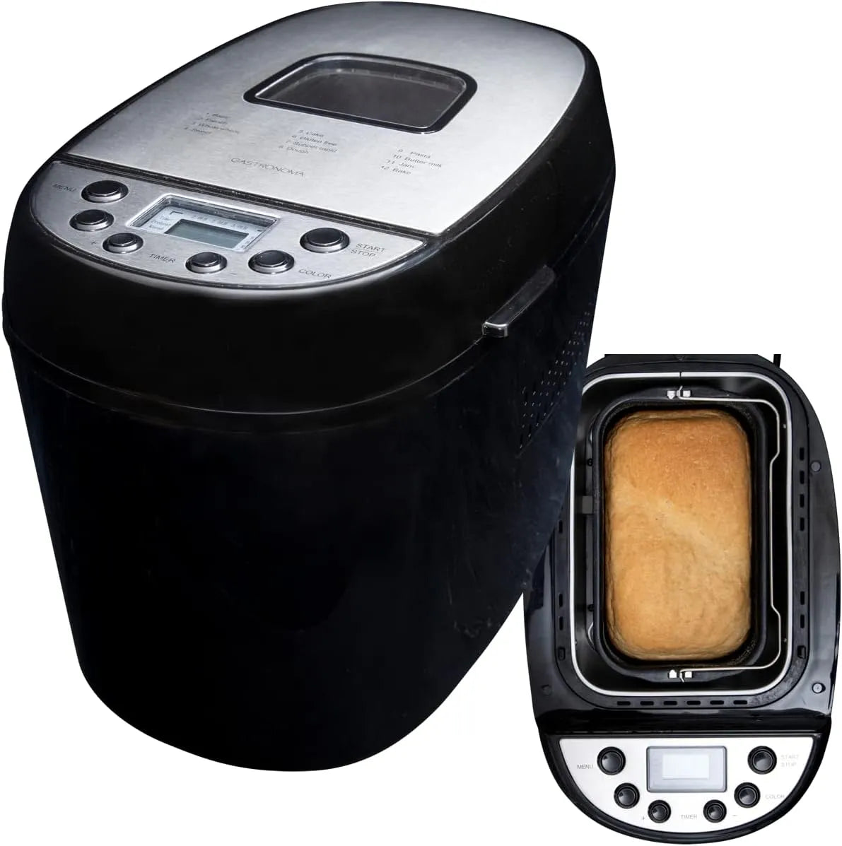 Broodbakmachine met 13 uur, 60 minuten, timer, 30,70 x 43,20 x 27,50 cm, 49,60 x 33 x 37,502 cm, digitaal display, ruime kabellengte en zwart