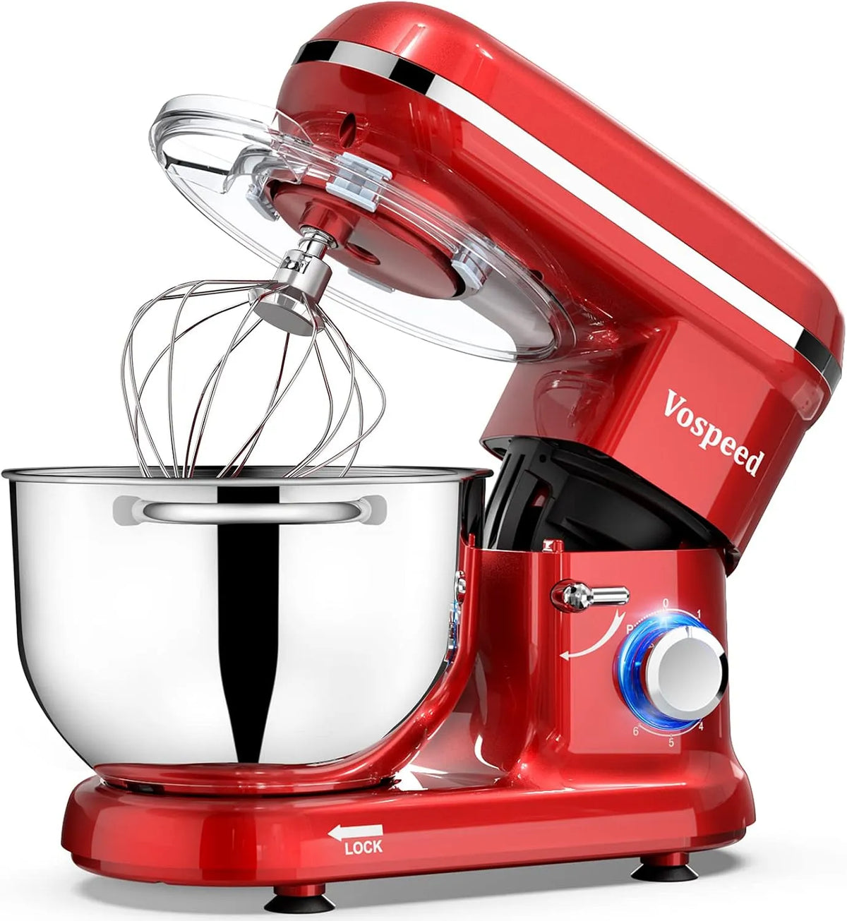 Keukenmachine met 1500 W, 6,2QT, RVS, 3 accessoires, blauw en rood