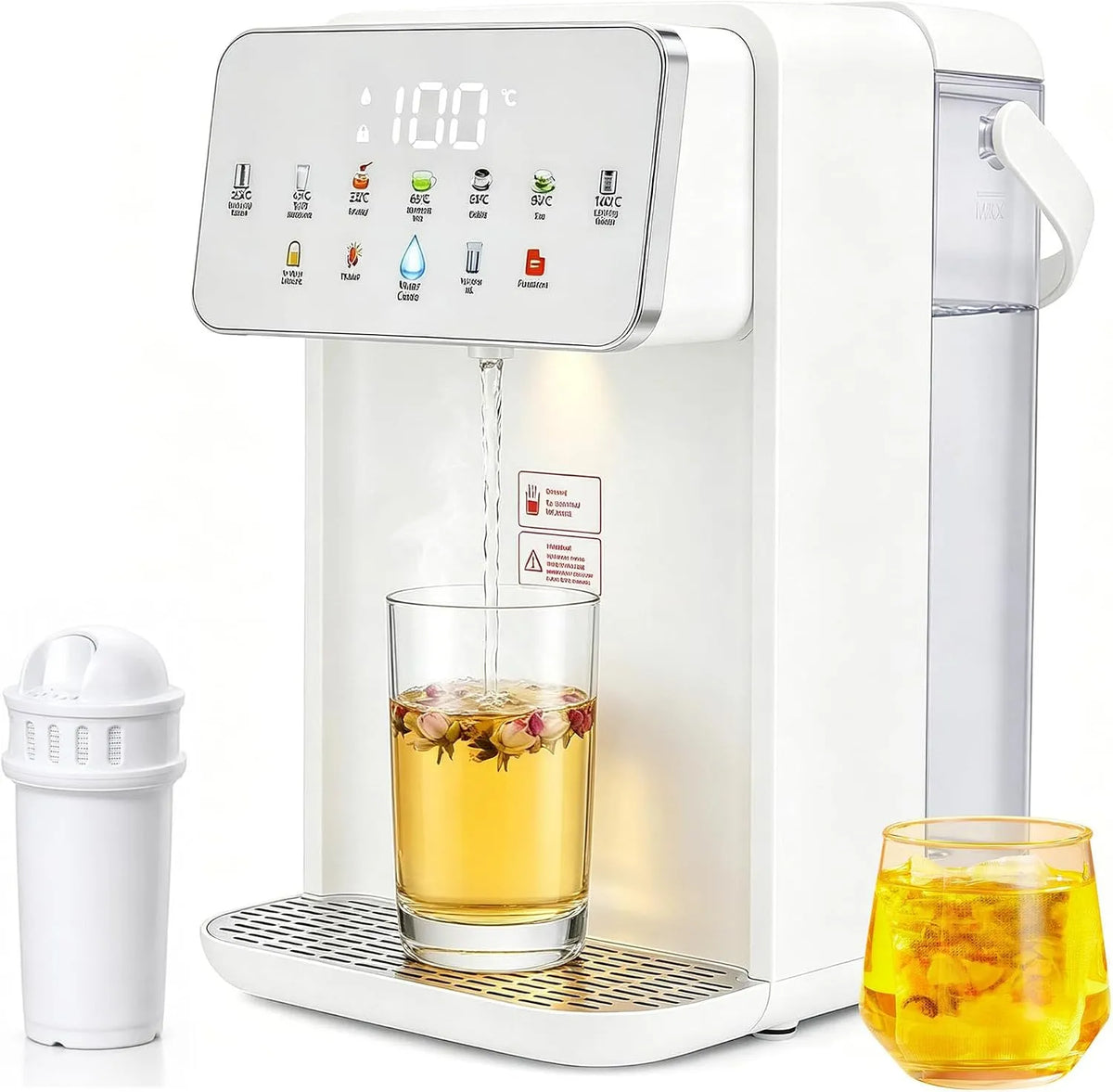 Seconden snelle verwarming, Instant heetwaterdispenser, geluidsarm werking, LED-aanraakbediening en nachtlampje, voor thee, koffie en keuken wit, 7