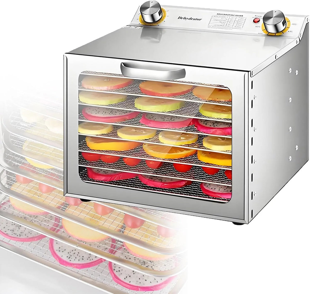 Droger, 30-90 °C, Timer, 0-12 Uur, Roestvrijstalen Voedseldroger