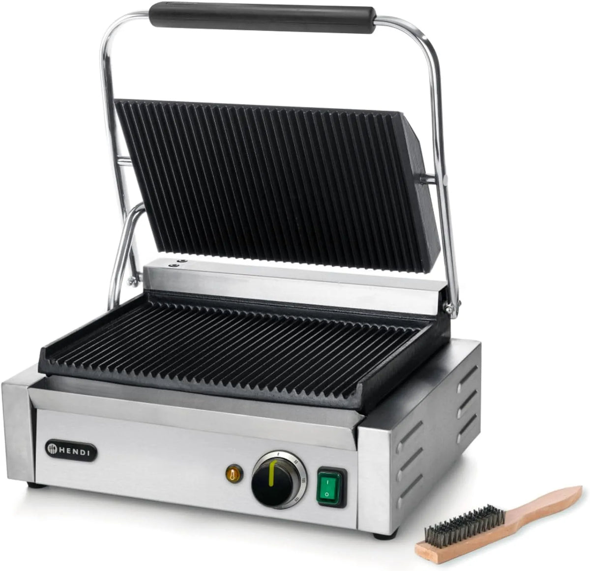 HENDI Contactgrill, HENDI Contactgrill x235mm x375x, grilloppervlak 340x235mm, 230V/2200 W, 430x375x H 216mm, roestvast staal, geribbeld