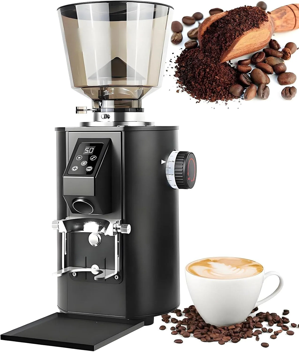 Molen, 350 W professionele koffiemolen voor koffiebonen met doseerfunctie, elektrisch met 500 g opslagbak zwart