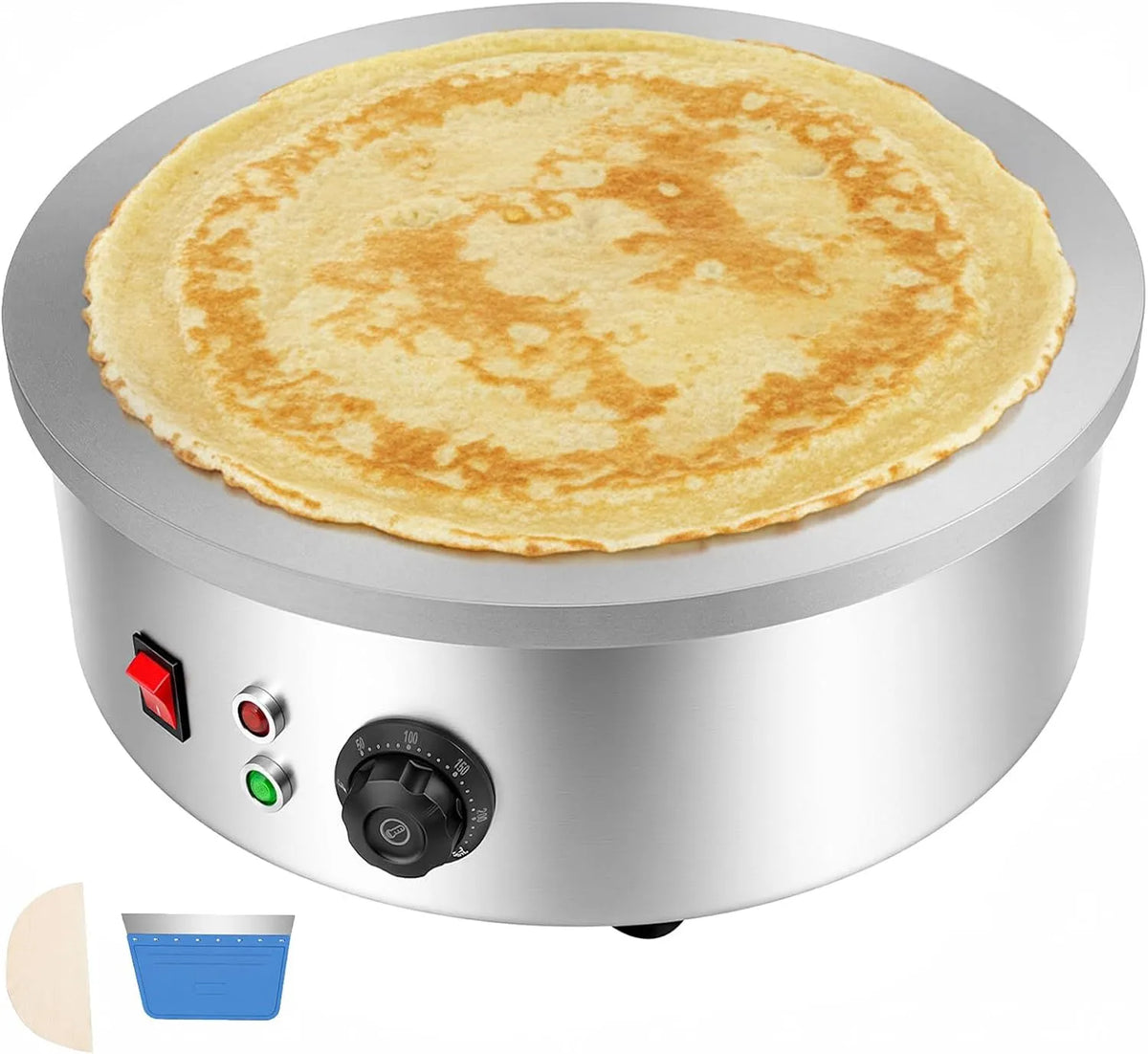 Kookplaat, 220 V, 50-300 °C, elektrische kookplaat, pannenkoekenmaker, crêpemaker, 2800 W, RVS, antiaanbaklaag, professioneel