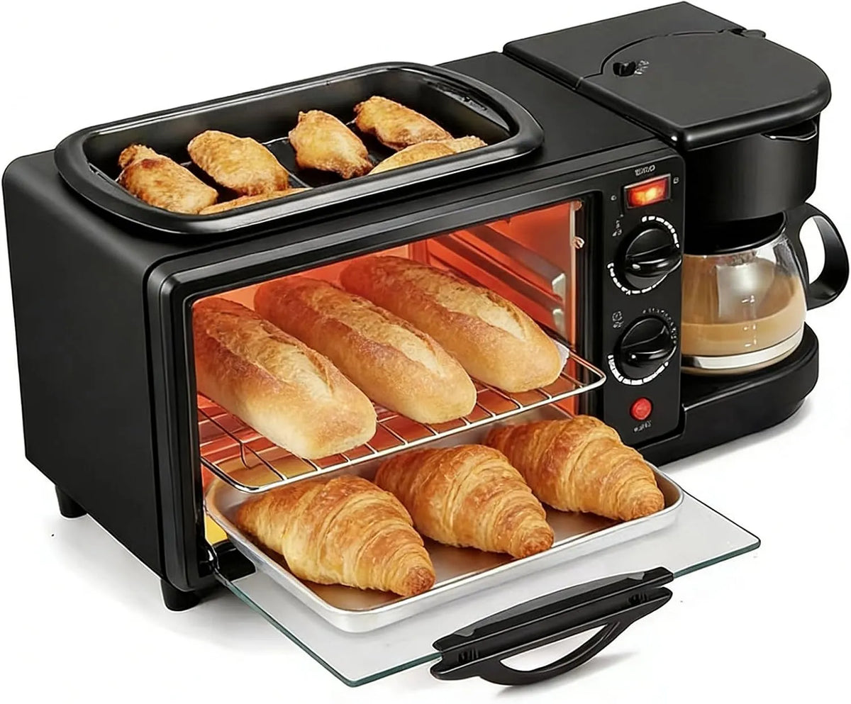 Espressomachine, broodoven van 2,38 gallon, bakplaat met antiaanbaklaag, compacte broodroosteroven met koffiezetapparaat, koekenpan voor brood