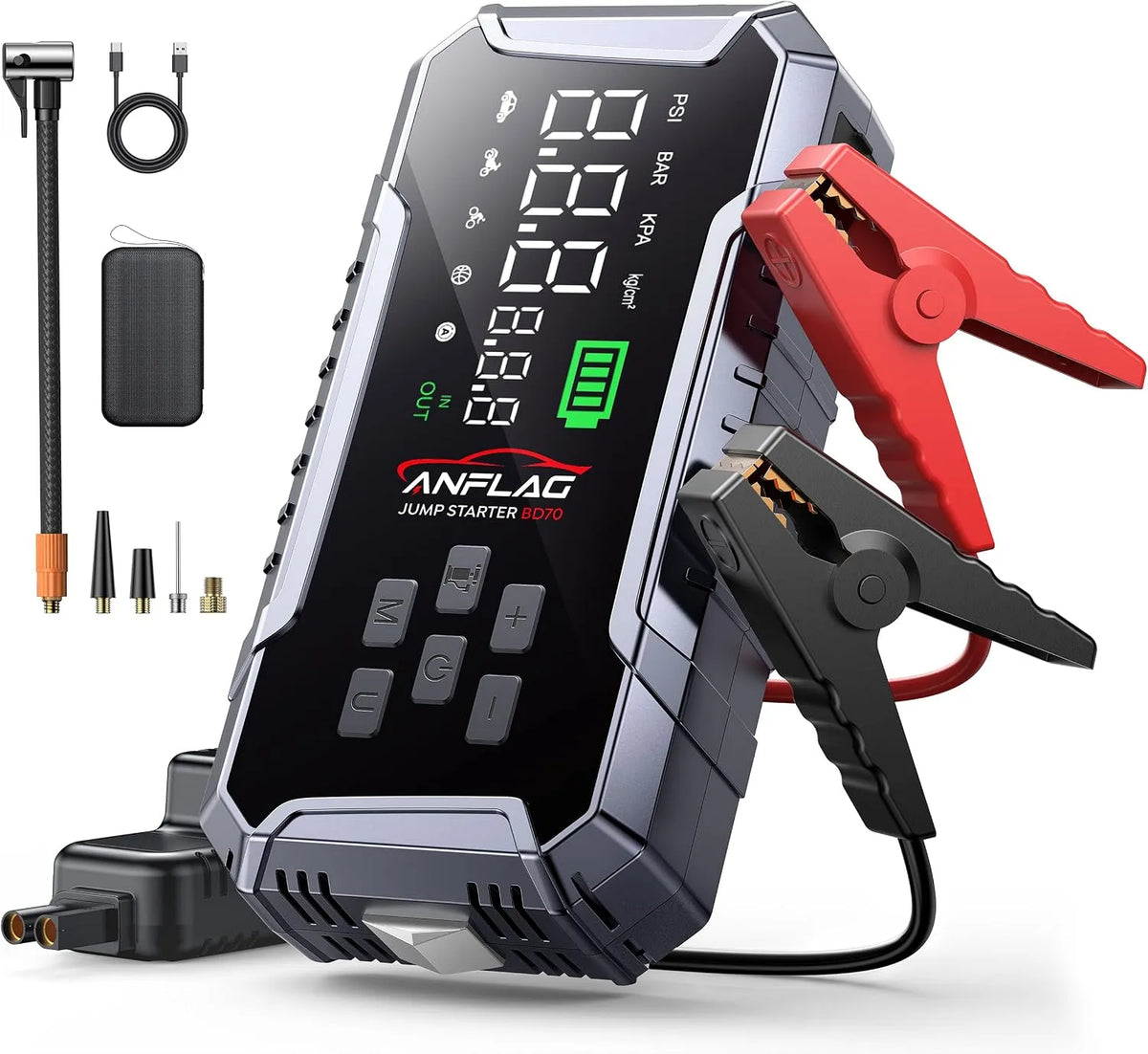 Starthulp powerbank voor auto's met compressor 160 psi met 7000 A, 26800 mAh, 12,0 l en wit