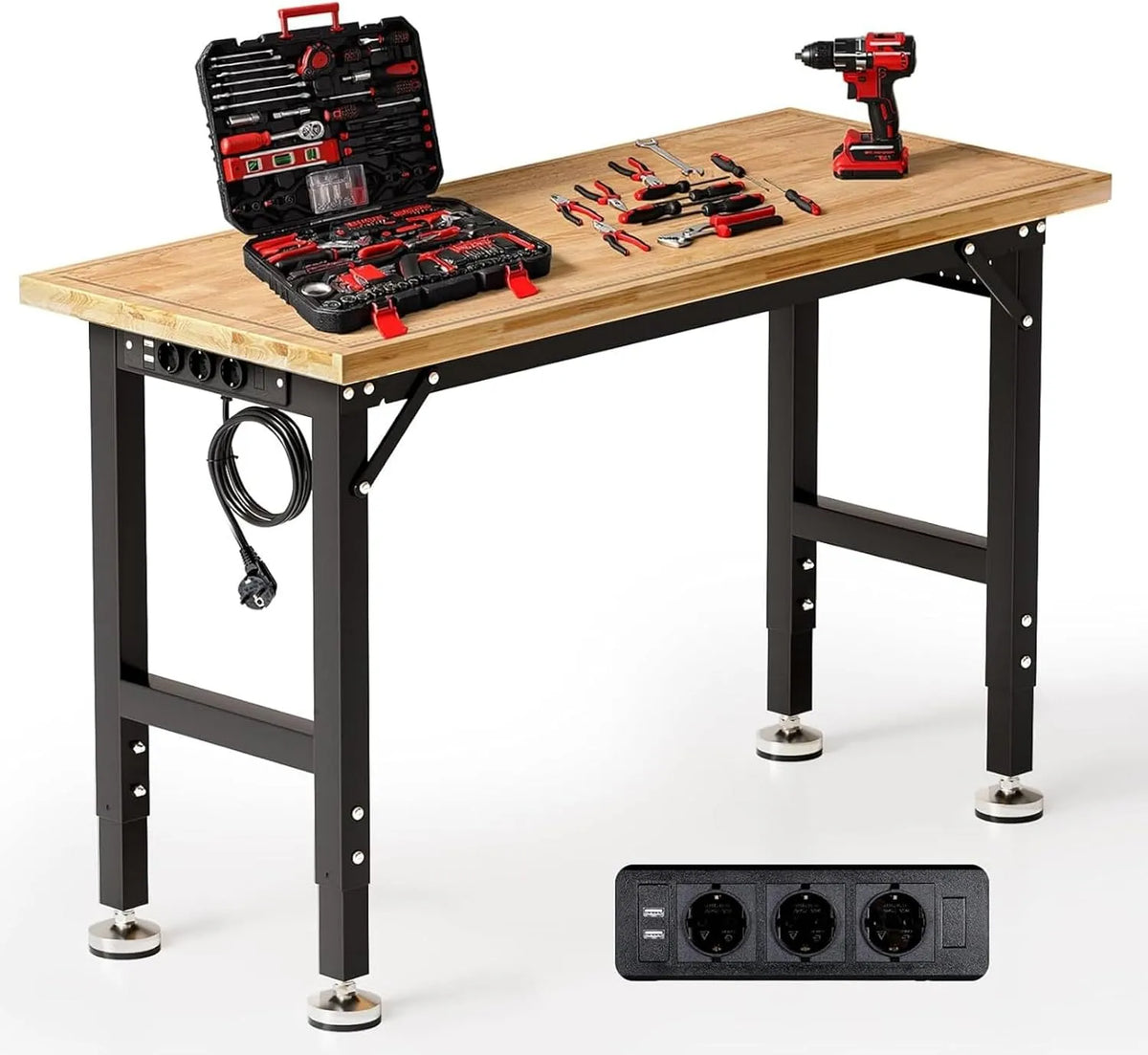 TLGREEN Robuuste Werkbank Verstelbaar met 122 cm, 122 x 51 cm en USB