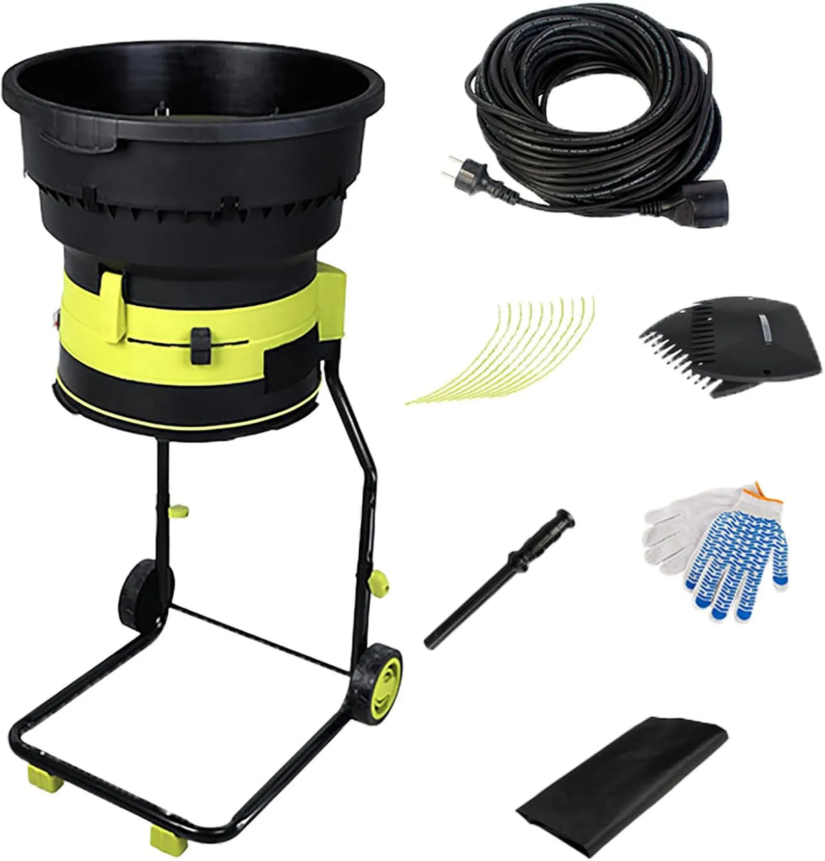 Elektrische versnipperaar en bladmulcher met 2500 W, 54 cm, 49,3 cm, 32 cm, 0,25 cm, 208L, 1-3 cm en geluidsarme werking
