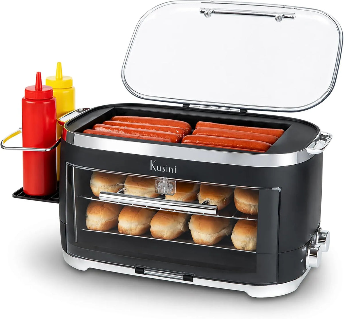 Broodrooster, Houdt 8 hotdogs & 8 broodjes, Kusini Hotdog Roller Grill & Broodrooster Oven, warm houden Optie & Kruiderij Houder, Keuken Apparaat