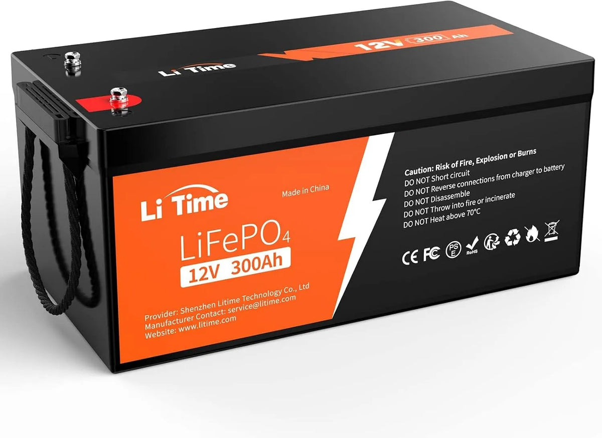 LiTime 12V 300Ah LiFePO4 Accu met 200A BMS voor Zonne-Energie LiFePO4 met 12V, Bluetooth en zonne-energie