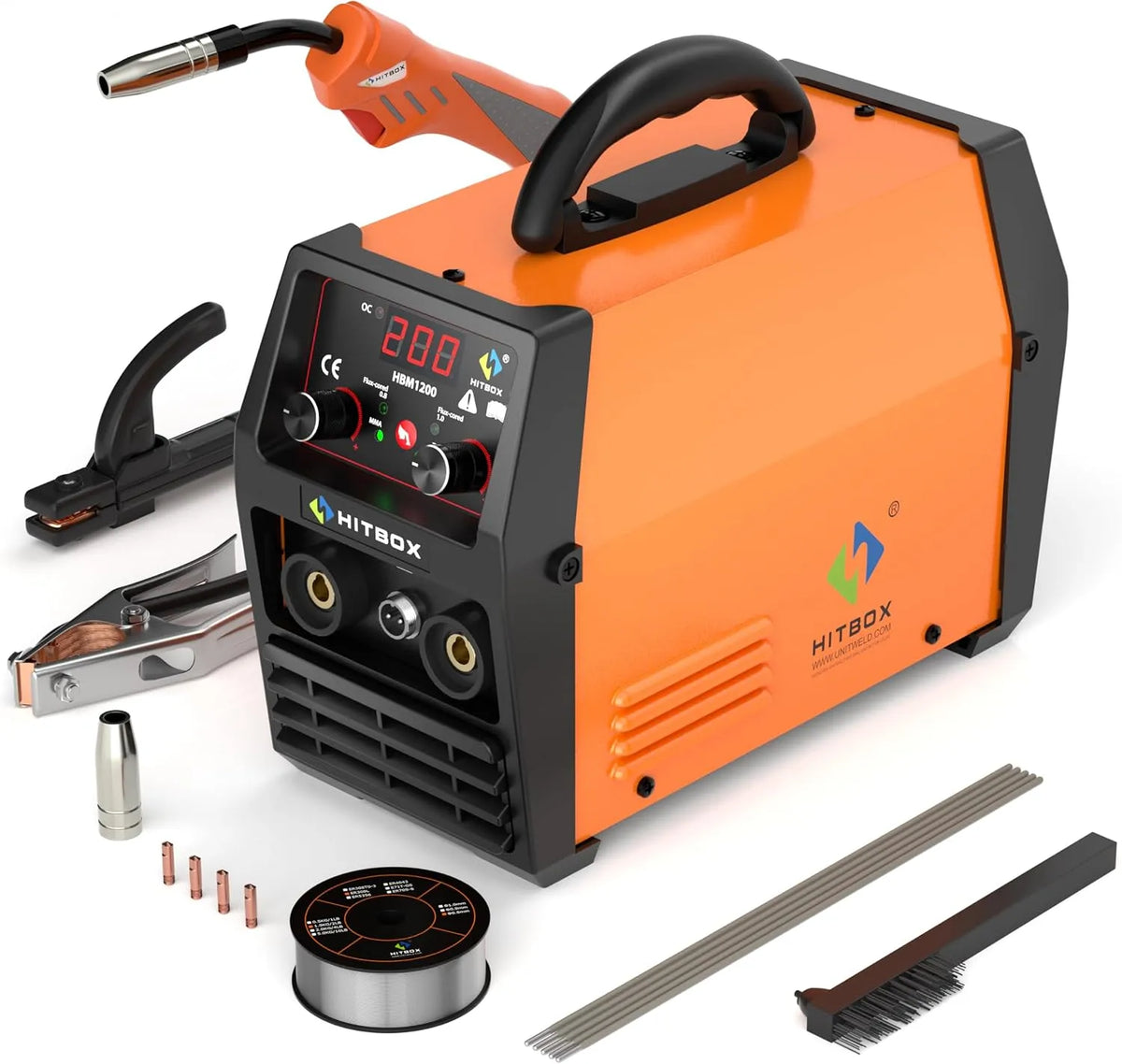 HITBOX HBM1200 200A 3-in-1 Gasloze MIG Lasser 230V HBM1200 met 200A, invertertechnologie en RVS