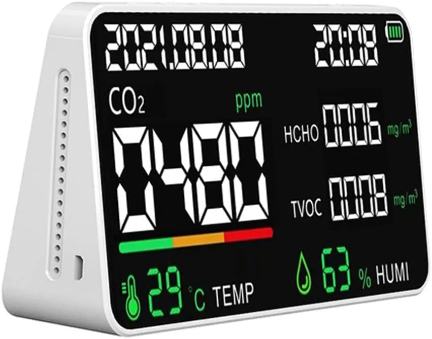 Luchtkwaliteitsmeter, model CO2, JFDBGU Kooldioxide Meter Multifunctionele Monitor Intelligent, CO2 Luchtkwaliteit Detector Analysis Instrument wit