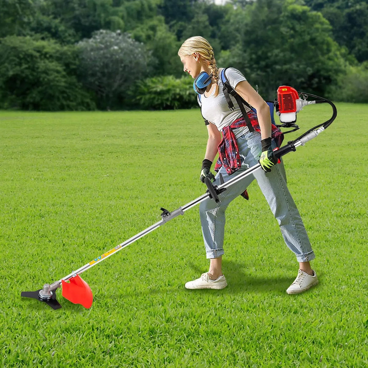 Grasmaaier, 52cc, Benzine grasmaaier multitool bosmaaier trimmer rugzak, onkruidborstel snijmes 4-in-1 grasmaaier tuin 2-takt